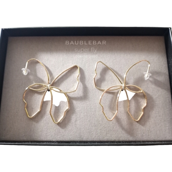 BaubleBar Jewelry - NWT Baublebar Gold Butterfly Earrings Hollow Wire Wrap Superfly Style in Box
